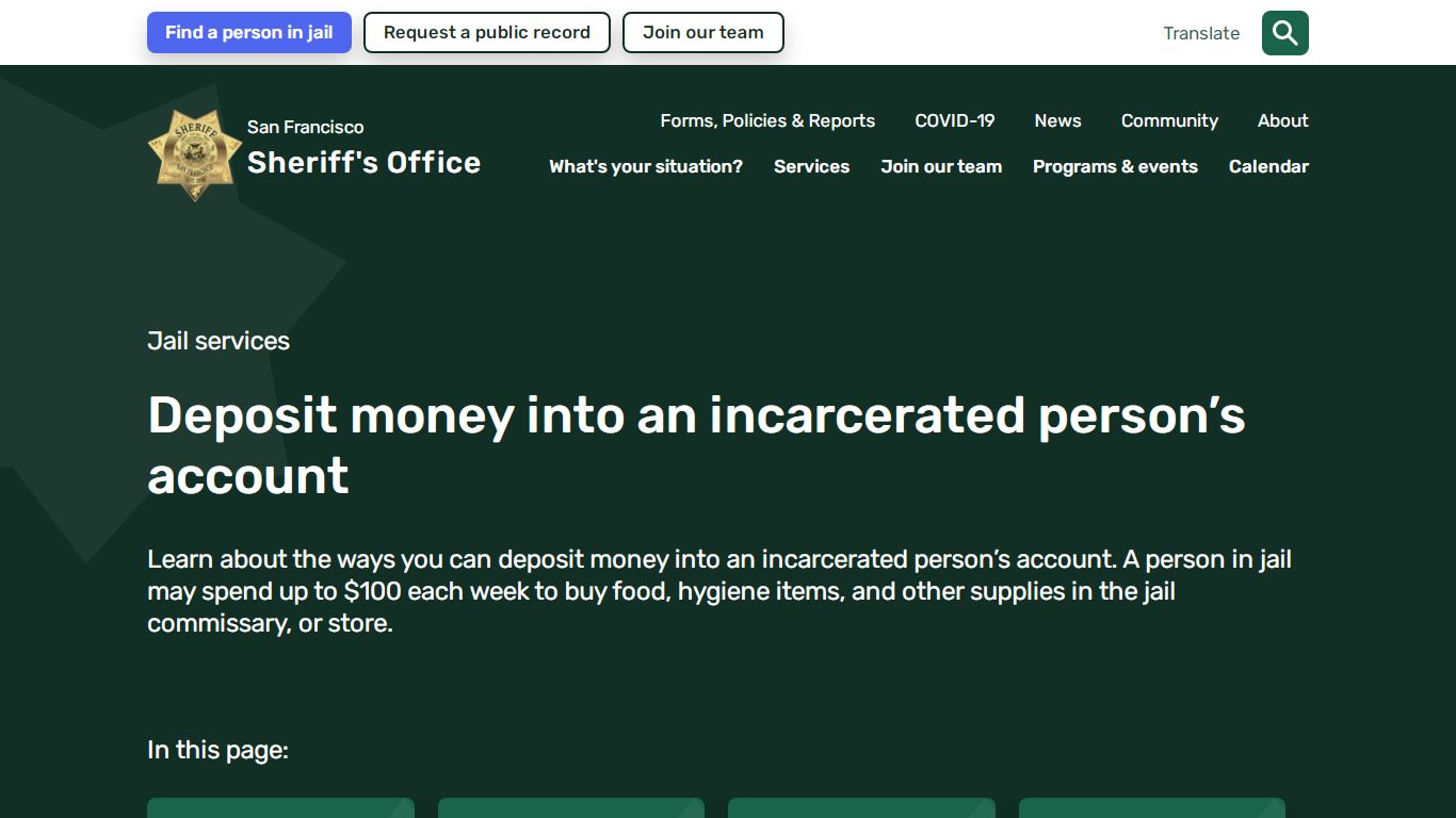 Deposit money into an incarcerated person’s account | San ...