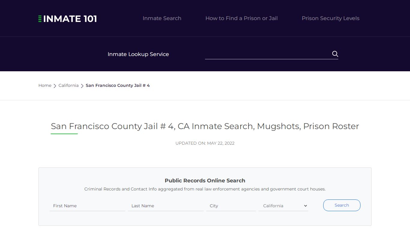 San Francisco County Jail # 4, CA Inmate Search, Mugshots ...