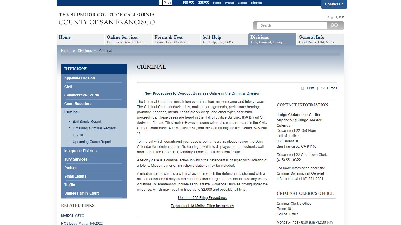 Criminal | Superior Court of California - County of San ...